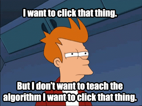 fry from futurama says " i want to click that thing "