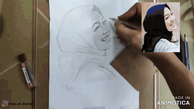 a drawing of a woman with a hijab is made by animatica