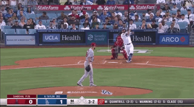 a baseball game between the dodgers and the angels is being played