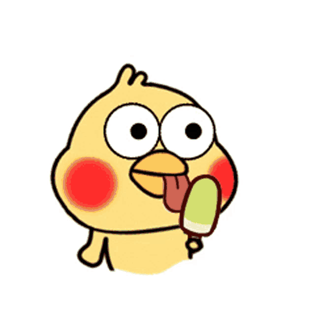 a cartoon bird is eating a popsicle with its tongue sticking out
