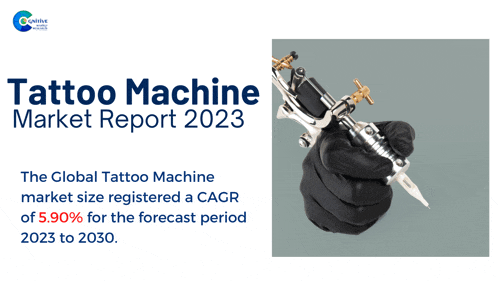 the tattoo machine market report for 2023 shows a hand holding a tattoo machine