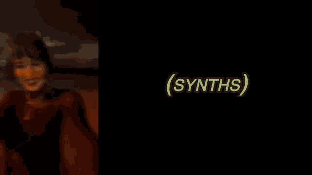 a blurry picture of a woman with short hair and the word synths written in white letters on a black background .