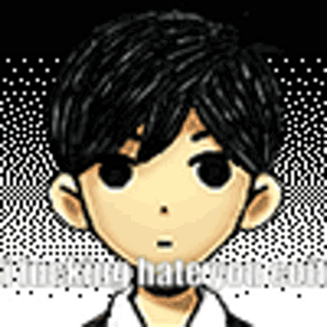 a pixel art of a boy with black hair and a white shirt and tie .