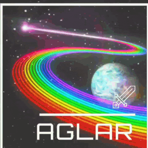 a poster with a rainbow and the word aglar in white