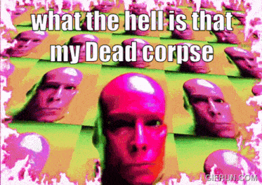a picture of a bald head with the words " what the hell is that my dead corpse " above it