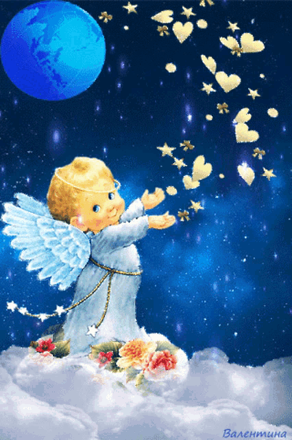 a painting of a baby angel with the name valentina on the bottom