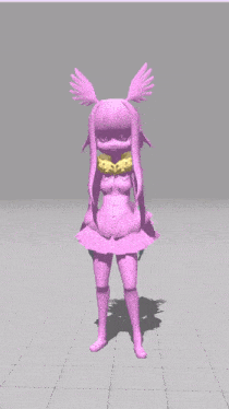 a 3d model of a girl with pink hair and wings on her head