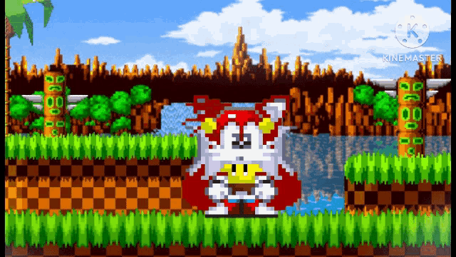 a video game screen shows a character in a red and white outfit