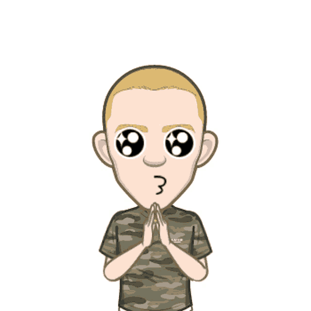 a cartoon drawing of a man wearing a camo shirt that says u.s. army
