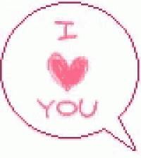 a speech bubble with a pink heart and the words `` i love you '' written inside of it .
