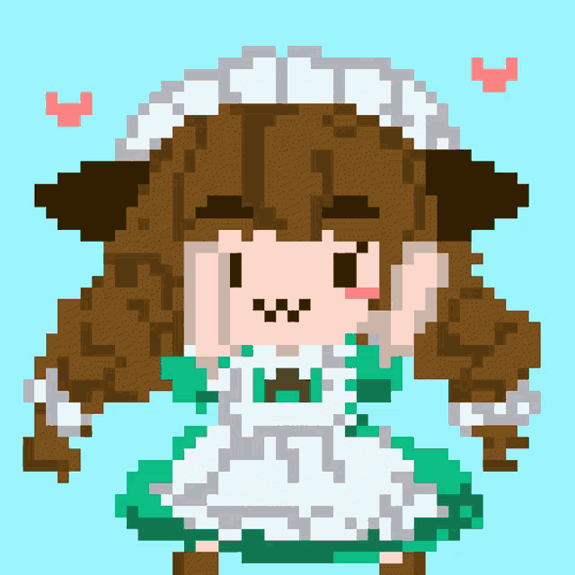 a pixel art drawing of a maid with brown hair