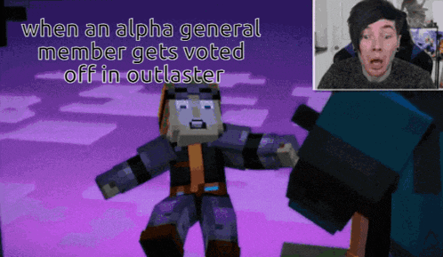 a screenshot of a video game with the caption " when an alpha general member gets voted off in outlaster "