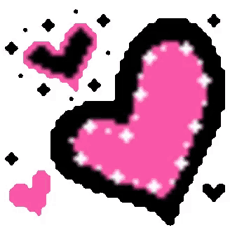 a pixel art of a pink heart and a black heart surrounded by smaller hearts .