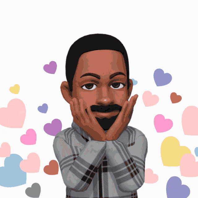 a cartoon man with a beard is surrounded by hearts