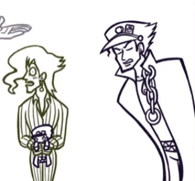 a black and white drawing of a man and woman