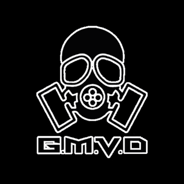 a skull with a gas mask and the word emvd written below it .