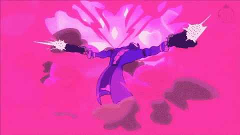 a cartoon character is flying through the air while holding a gun .