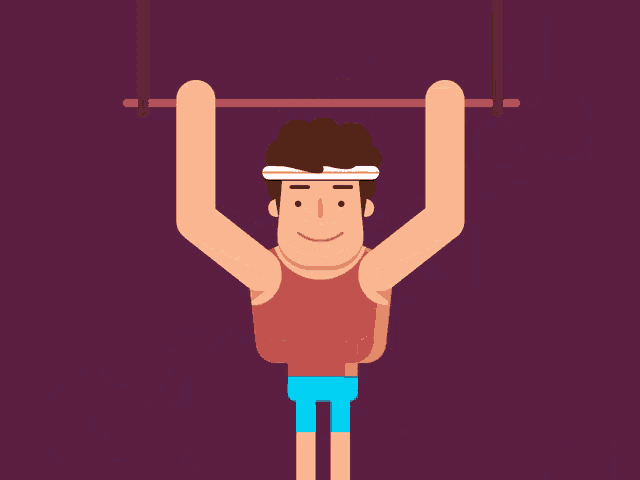 a cartoon of a man doing pull ups with a towel on his head