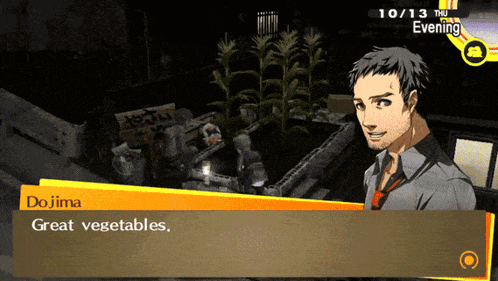 a man in a video game is talking about vegetables