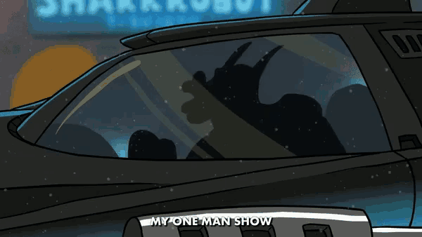 a cartoon drawing of a car with the words my one man show at the bottom