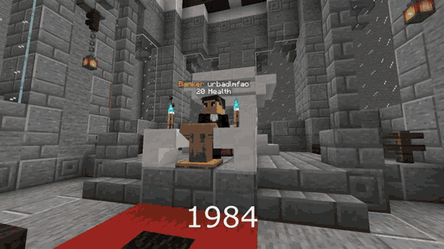 a screenshot of a minecraft game with the year 1984 on the bottom