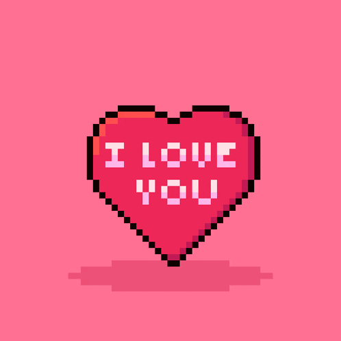 a pixel art drawing of a dog holding a broken heart on a pink background