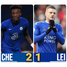 two soccer players one from chelsea and one from lei are shown
