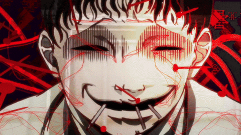 a drawing of a man with blood coming out of his mouth and the word evil visible