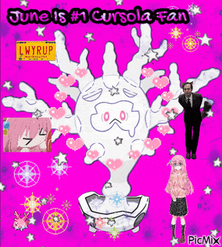 a pink background with the words june is # 1 cursola fan on top