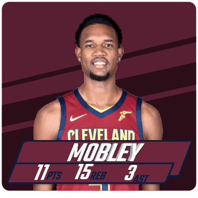 a man in a cleveland mobley jersey with 11 pts and 15 reb