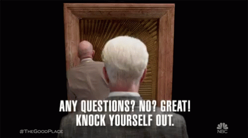 Any Question Knock Yourself Out GIF - Any Question Knock Yourself Out Questions GIFs