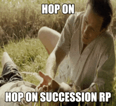 a picture of two men laying in the grass with the caption " hop on succession rp "