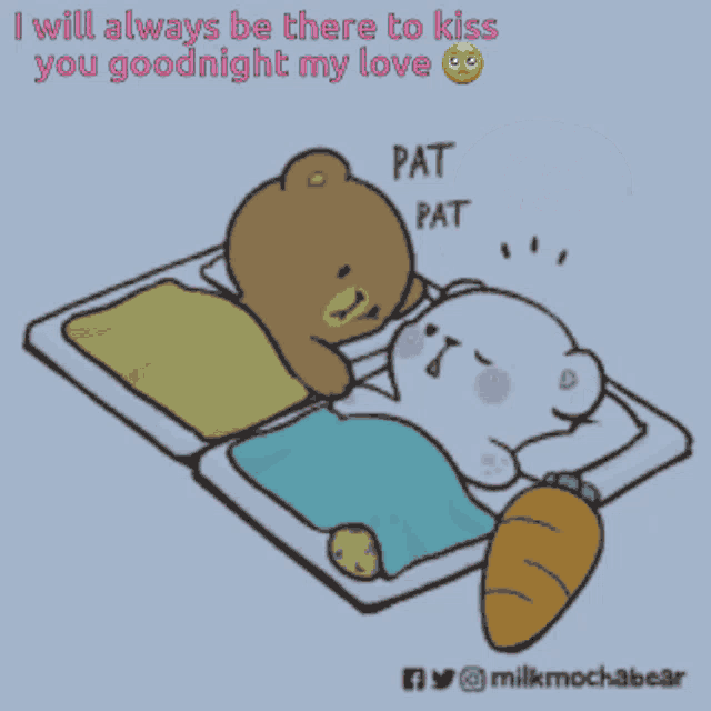 a cartoon of two teddy bears laying on a bed with a carrot next to them