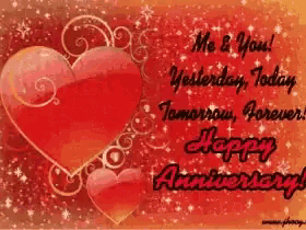a happy anniversary card with a red heart in the middle