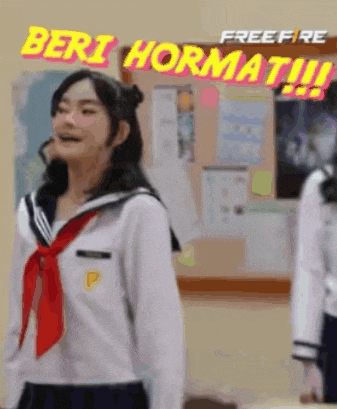 a girl in a school uniform with a red scarf around her neck is standing in front of a chalkboard .