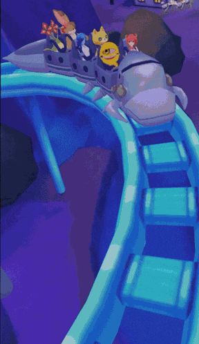 a roller coaster with a cartoon character on it