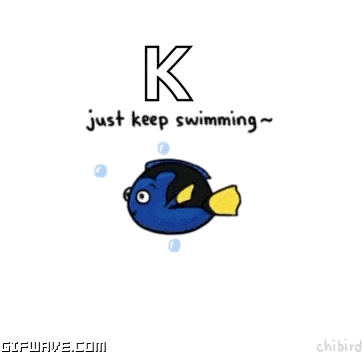 a cartoon fish with the letter k above it
