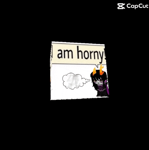 a blurry picture of a person holding a sign that says `` i am horny '' .