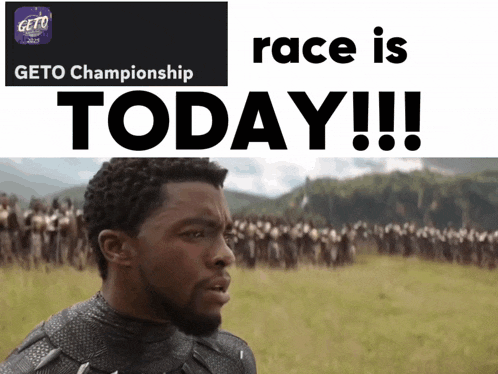 a picture of a man in a field next to a sign that says " race is today "