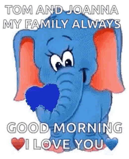 a blue elephant with a heart in its mouth is holding a blue heart .