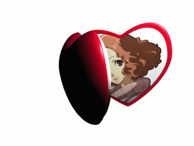 a pair of heart shaped mirrors with two anime girls in them