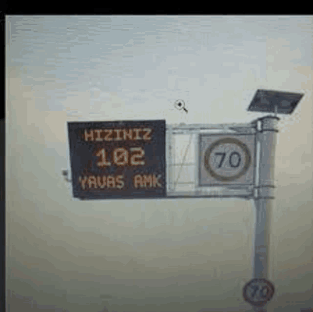 a speed limit sign with a solar panel on top of it is on a pole .