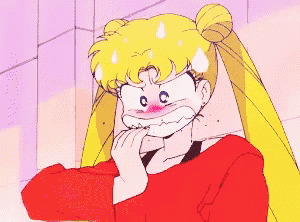 a cartoon girl is making a funny face while covering her mouth with her hand