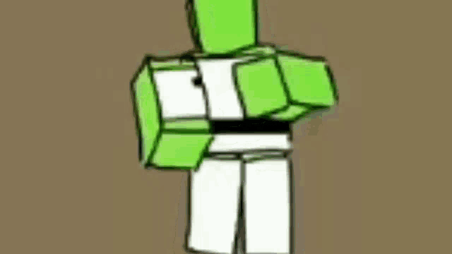 a drawing of a green and white minecraft character is standing on a brown background .