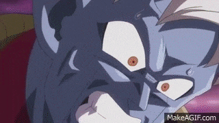 a close up of a cartoon character 's face with a surprised look on it .