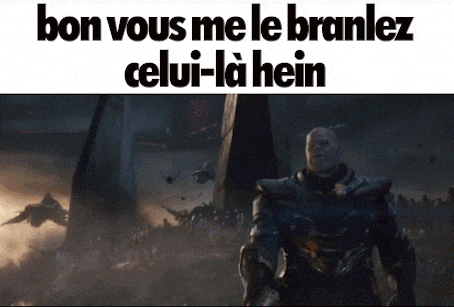 a picture of thanos from the movie avengers endgame standing in front of a crowd .