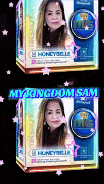 a box with a picture of a woman and the words mykingdom sam