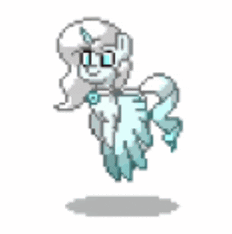a pixel art drawing of a pony with wings and glasses flying in the air .