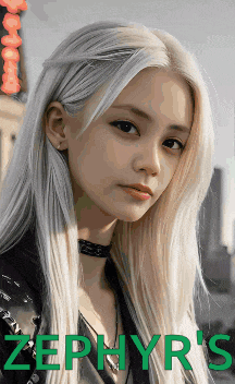 a woman with long blonde hair and the name zephyr 's
