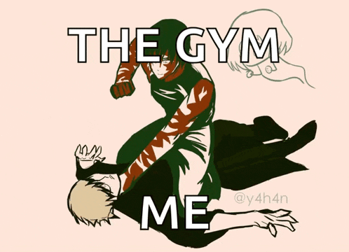 a drawing of a man laying on top of another man with the words the gym me below it
